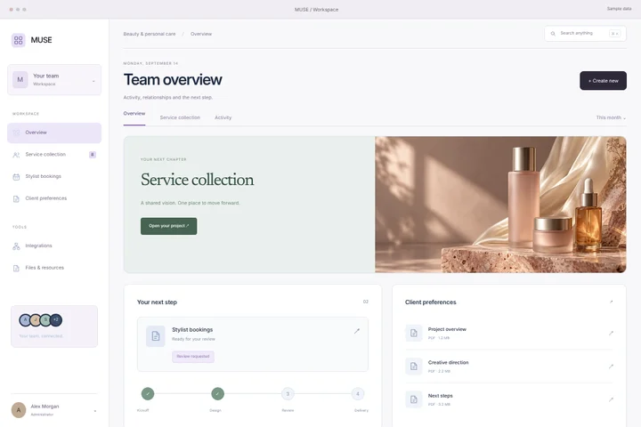 Client portal · Beauty & personal care · MUSE