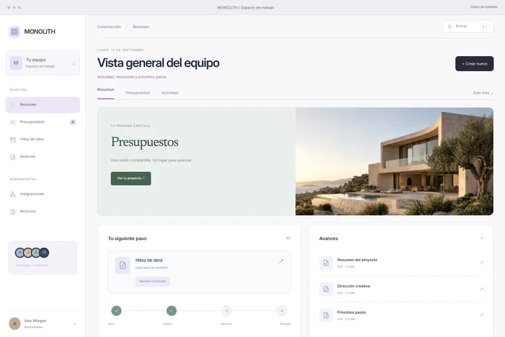 Portal del cliente · Construcción · MONOLITH