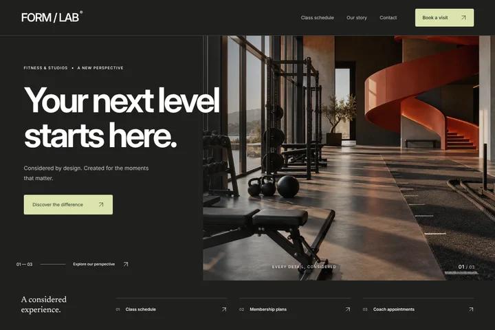 Booking website · Fitness & studios · FORM / LAB