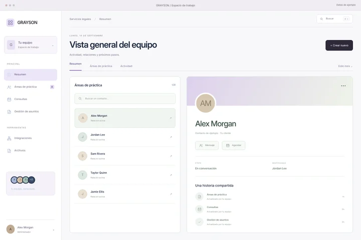 Espacio CRM · Servicios legales · GRAYSON