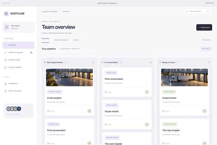 CRM workspace · Logistics & transport · NORTHLINE