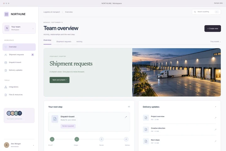 Client portal · Logistics & transport · NORTHLINE