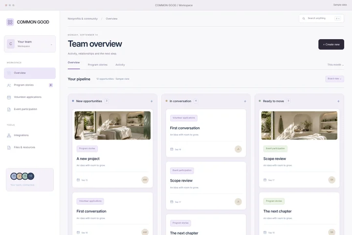 CRM workspace · Nonprofits & community · COMMON GOOD