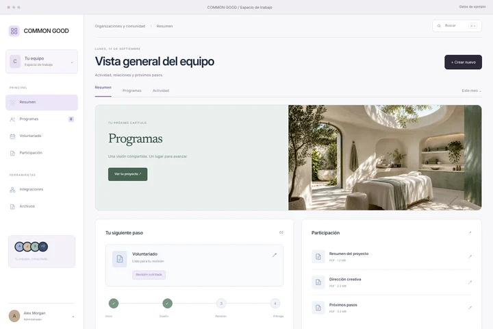 Portal del cliente · Organizaciones y comunidad · COMMON GOOD