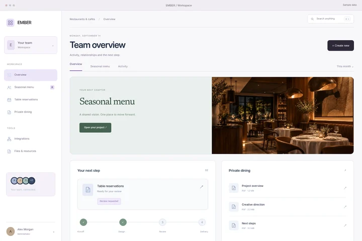 Client portal · Restaurants & cafés · EMBER